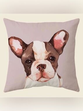 Frenchie Throw Pillow Cover 18”x18” NWT Soft Taupe Watercolor French Bulldog